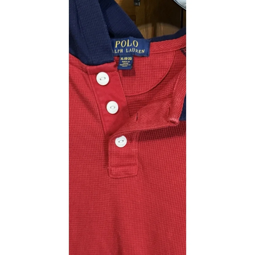 Polo Ralph Lauren Boys XL 18/20‎ Hoodie Henley Sweater Red Thermal Waffle Knit